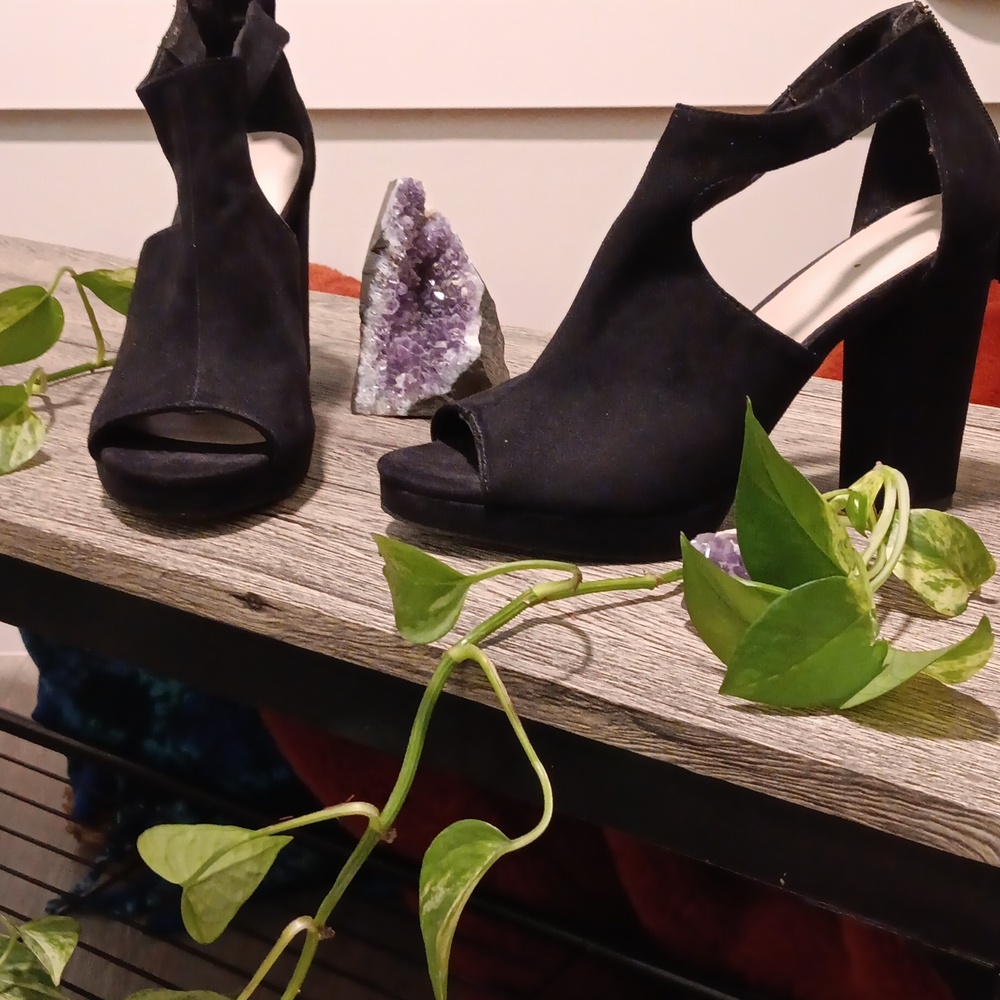 Black Faux Suede Platform Heels